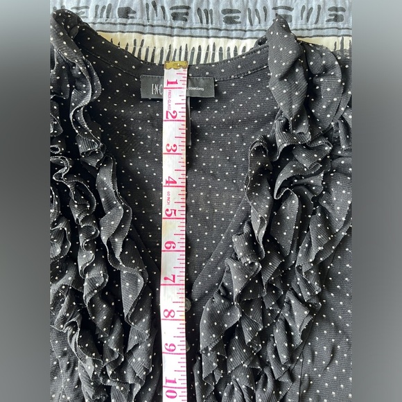 Vintage INC Womens Black Polka Dot Blouse Ruffled Collar Office Siren Large - Picture 9 of 10